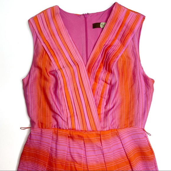 Anthropologie Eva Franco Striped Sheath Dress Orange Pink Sleeveless Size 4 - Picture 4 of 11